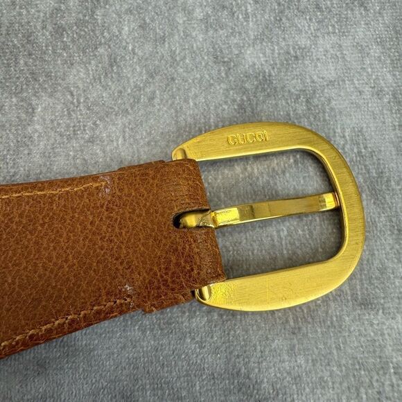 Gucci Vintage Sherry Line Brown Leather Belt Gold Buckle 80/32” - Picture 9 of 11